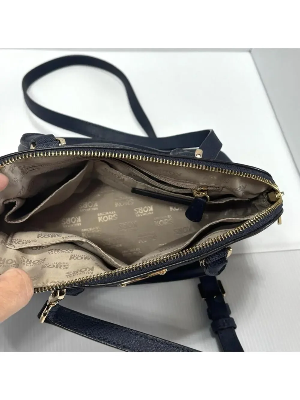 Michael Kors Navy Blue Saffiano Satchel Dome Crossbody Bag GUC